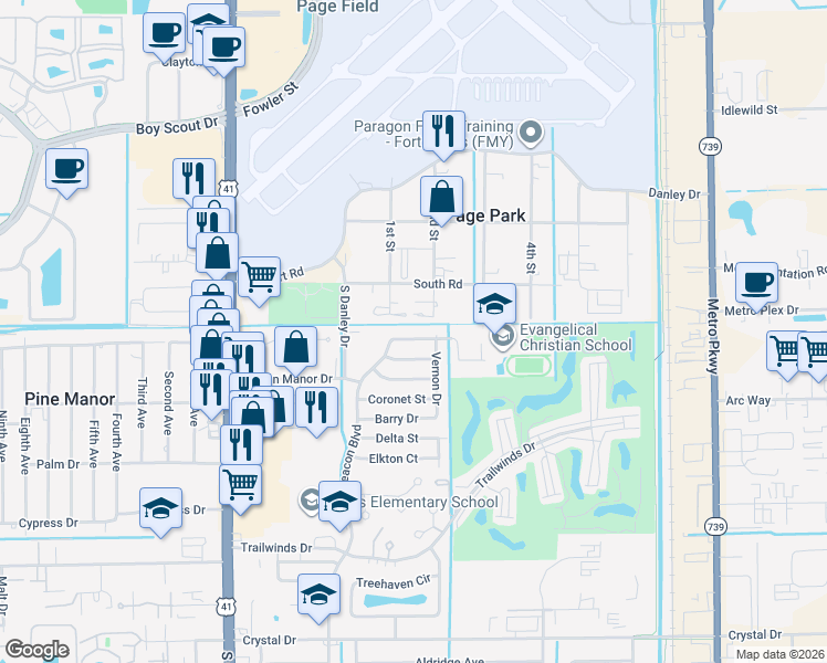 map of restaurants, bars, coffee shops, grocery stores, and more near 58 1st Street in Fort Myers