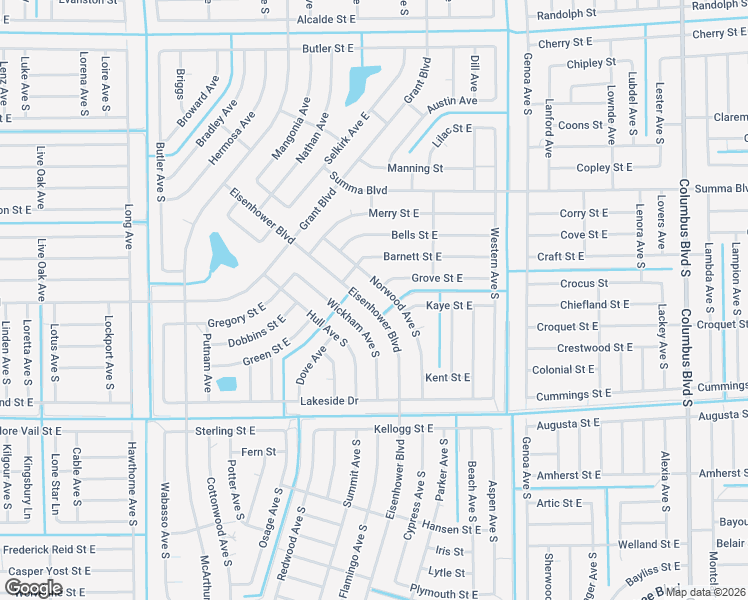 map of restaurants, bars, coffee shops, grocery stores, and more near 429 Eisenhower Boulevard in Lehigh Acres