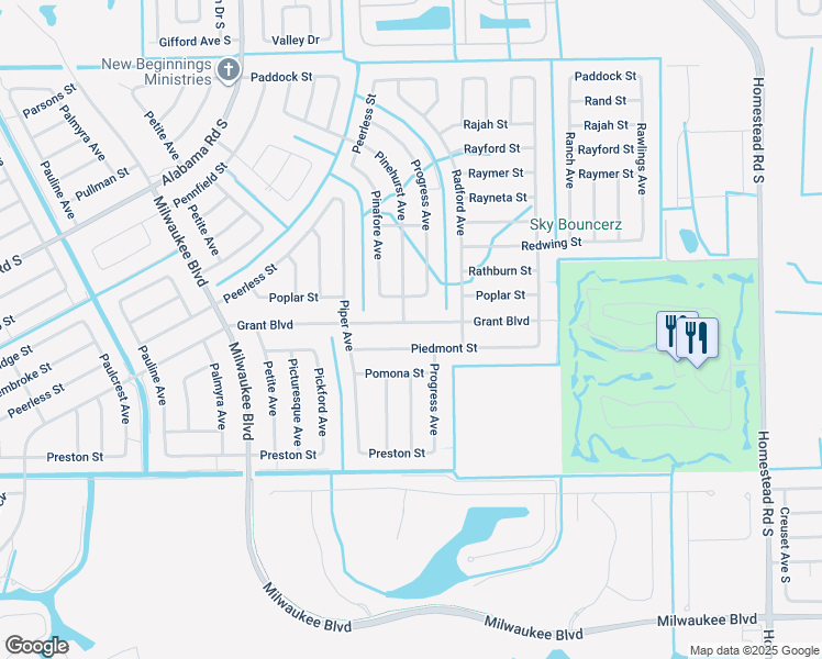 map of restaurants, bars, coffee shops, grocery stores, and more near 436 Grant Boulevard in Lehigh Acres