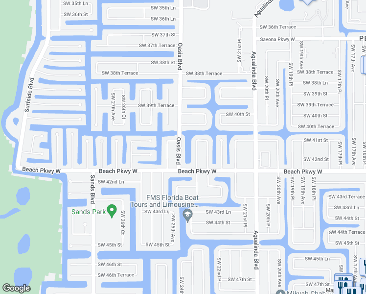 map of restaurants, bars, coffee shops, grocery stores, and more near 4107 Oasis Boulevard in Cape Coral