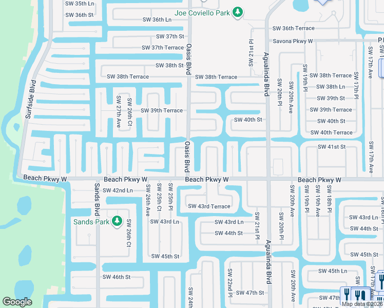 map of restaurants, bars, coffee shops, grocery stores, and more near 4107 Oasis Boulevard in Cape Coral