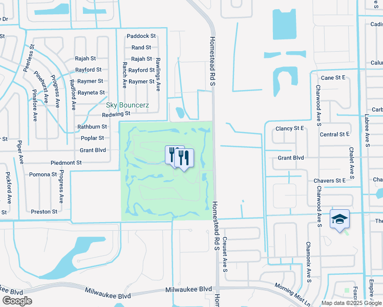 map of restaurants, bars, coffee shops, grocery stores, and more near 20065 Lake Vista Circle North in Lehigh Acres