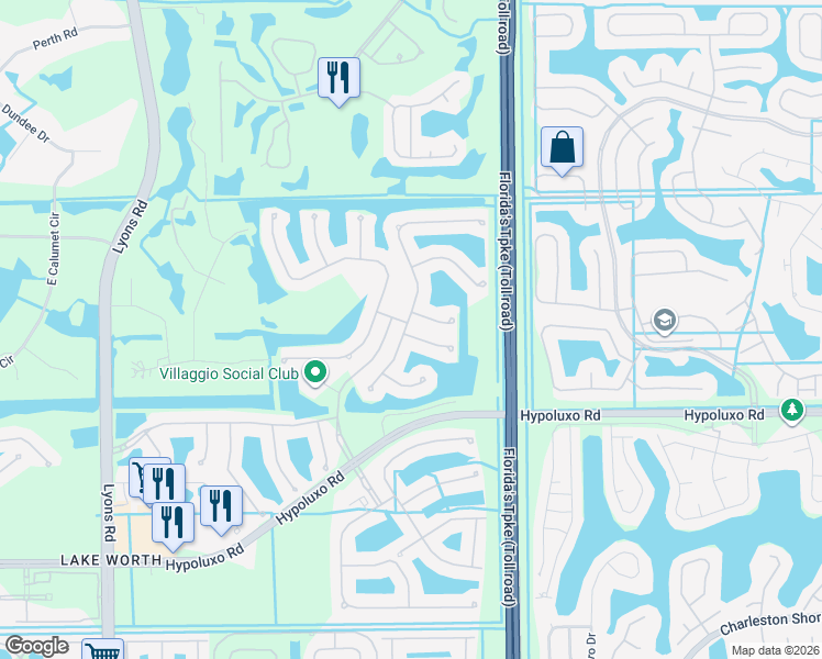 map of restaurants, bars, coffee shops, grocery stores, and more near 8197 Cavalli Way in Lake Worth