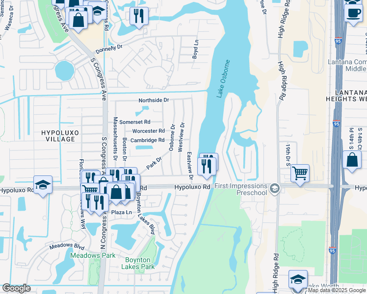 map of restaurants, bars, coffee shops, grocery stores, and more near 6788 Westview Drive in Lake Worth