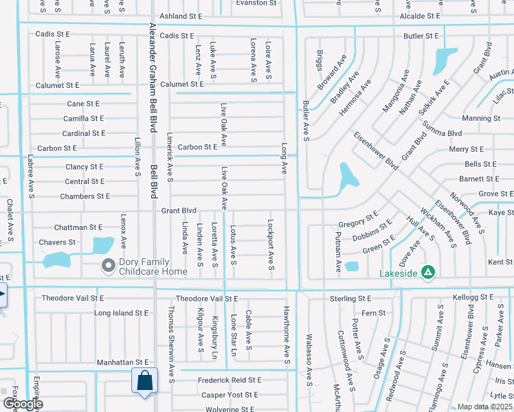 map of restaurants, bars, coffee shops, grocery stores, and more near 865 Grant Boulevard in Lehigh Acres