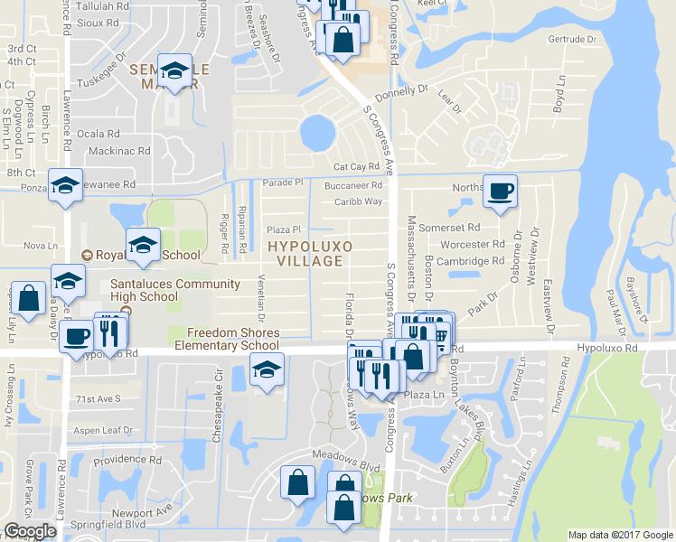 map of restaurants, bars, coffee shops, grocery stores, and more near 3170 Indian Trail in Lake Worth