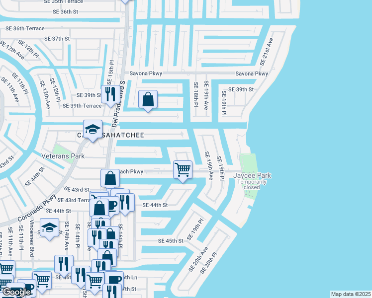 map of restaurants, bars, coffee shops, grocery stores, and more near 1823 Southeast 41st Street in Cape Coral