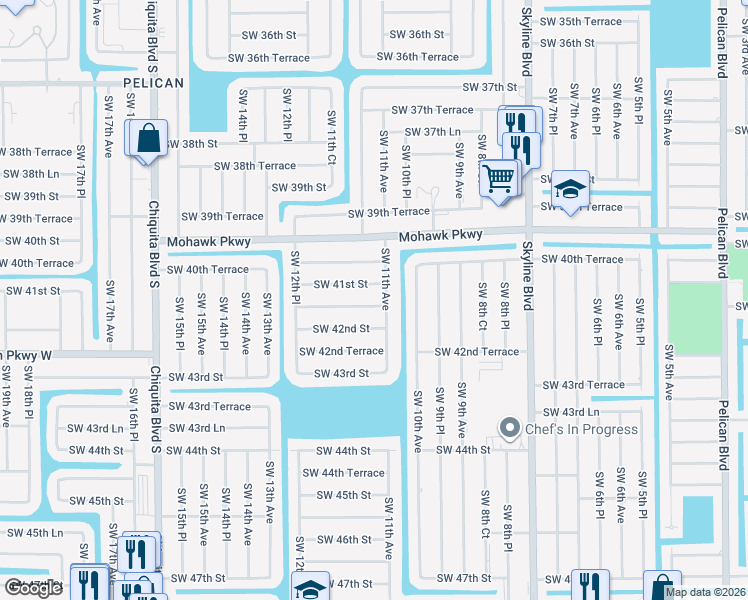 map of restaurants, bars, coffee shops, grocery stores, and more near 1107 Southwest 41st Terrace in Cape Coral