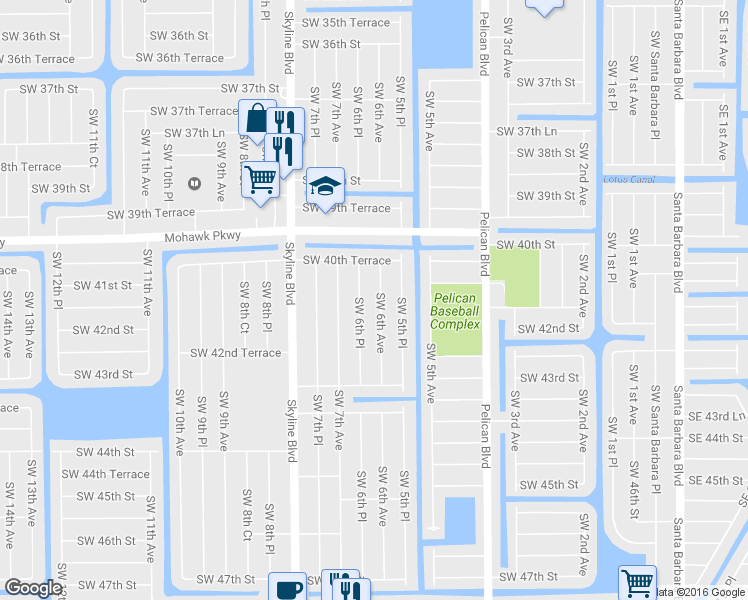 map of restaurants, bars, coffee shops, grocery stores, and more near 4112 Southwest 6th Avenue in Cape Coral