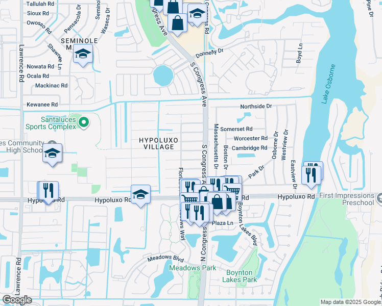 map of restaurants, bars, coffee shops, grocery stores, and more near 3080 Indian Trail in Lake Worth