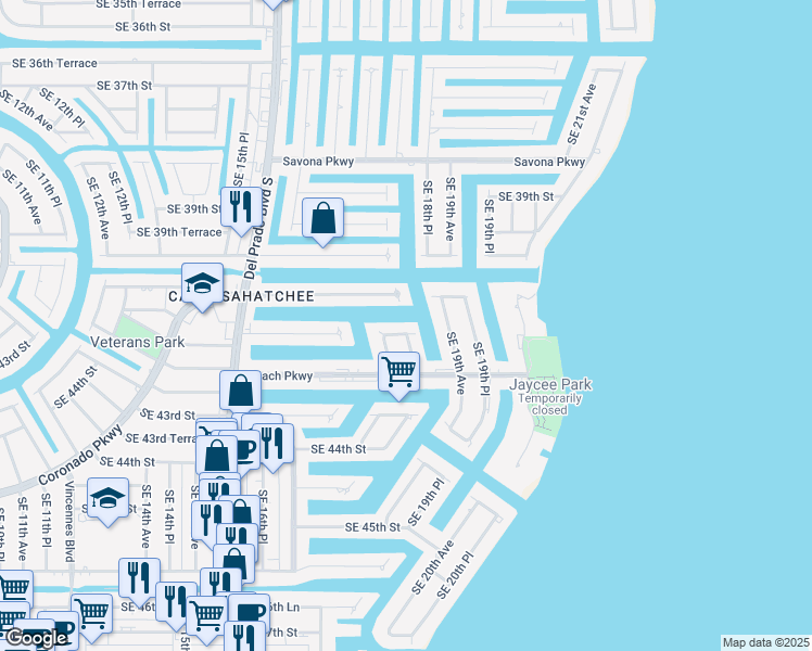 map of restaurants, bars, coffee shops, grocery stores, and more near 1813 Southeast 41st Street in Cape Coral