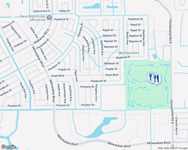 map of restaurants, bars, coffee shops, grocery stores, and more near 436 Grant Boulevard in Lehigh Acres
