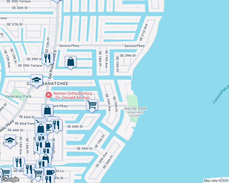 map of restaurants, bars, coffee shops, grocery stores, and more near 4014 Southeast 19th Place in Cape Coral