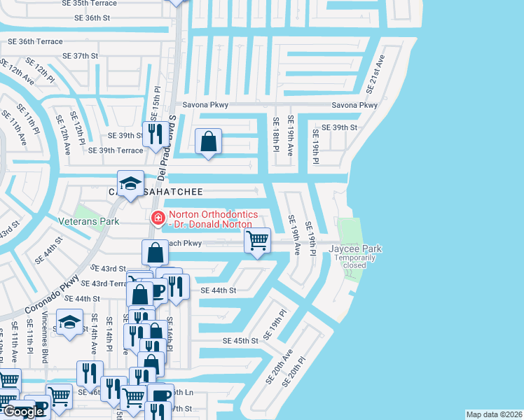 map of restaurants, bars, coffee shops, grocery stores, and more near 1813 Southeast 41st Street in Cape Coral