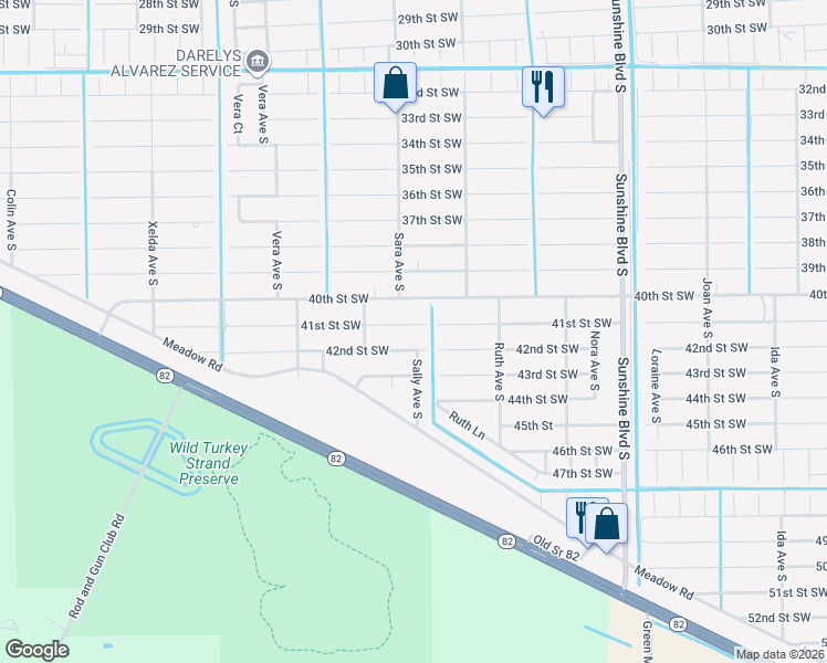 map of restaurants, bars, coffee shops, grocery stores, and more near 3409 41st Street Southwest in Lehigh Acres