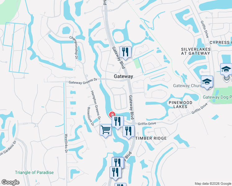 map of restaurants, bars, coffee shops, grocery stores, and more near 12461 Morning Glory Lane in Fort Myers