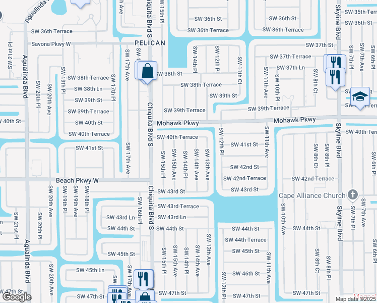 map of restaurants, bars, coffee shops, grocery stores, and more near 4109 SW 14th Pl in Cape Coral