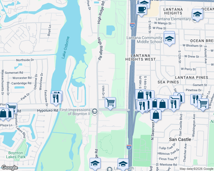 map of restaurants, bars, coffee shops, grocery stores, and more near 6793 19th Ave S in Lake Worth