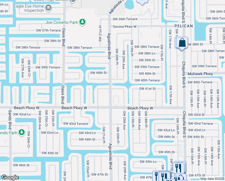 map of restaurants, bars, coffee shops, grocery stores, and more near 2028 Southwest 41st Street in Cape Coral
