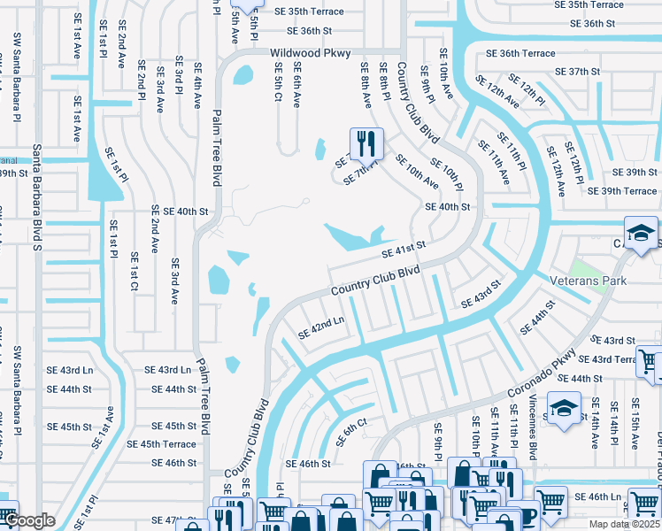 map of restaurants, bars, coffee shops, grocery stores, and more near 80 Southeast 8th Avenue in Cape Coral