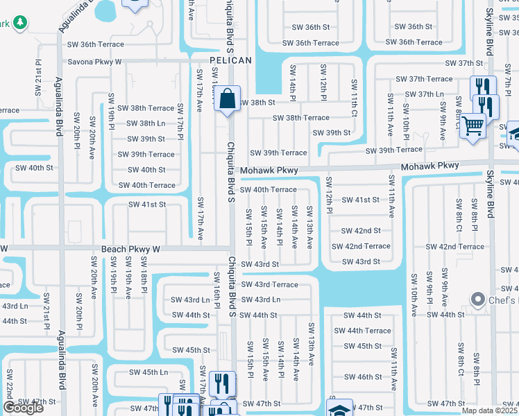 map of restaurants, bars, coffee shops, grocery stores, and more near 4108 Southwest 15th Avenue in Cape Coral