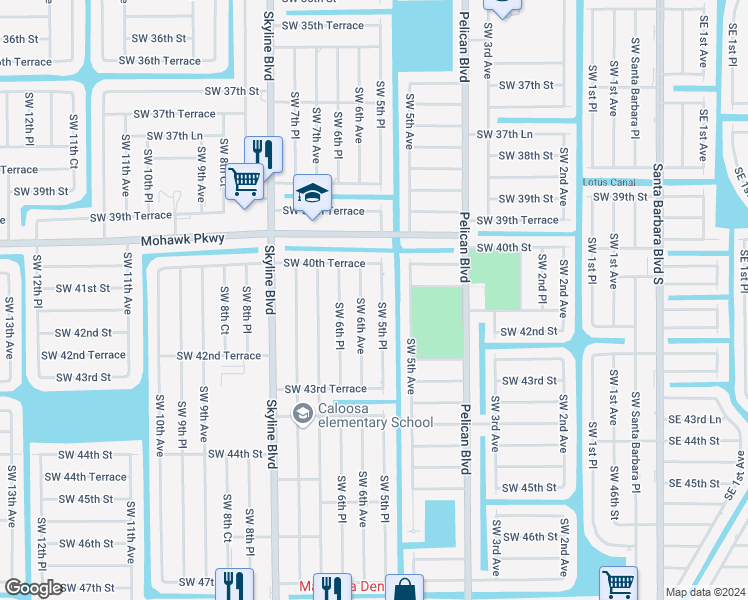 map of restaurants, bars, coffee shops, grocery stores, and more near 4112 Southwest 6th Avenue in Cape Coral