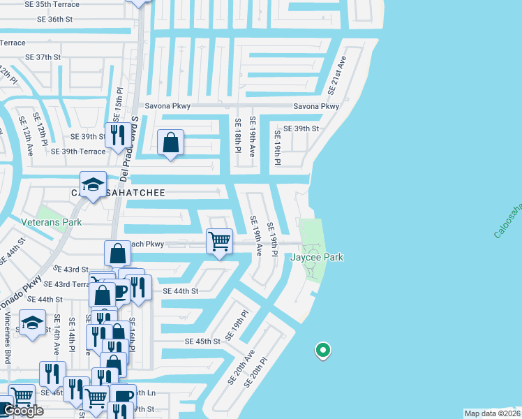 map of restaurants, bars, coffee shops, grocery stores, and more near 4014 Southeast 19th Place in Cape Coral