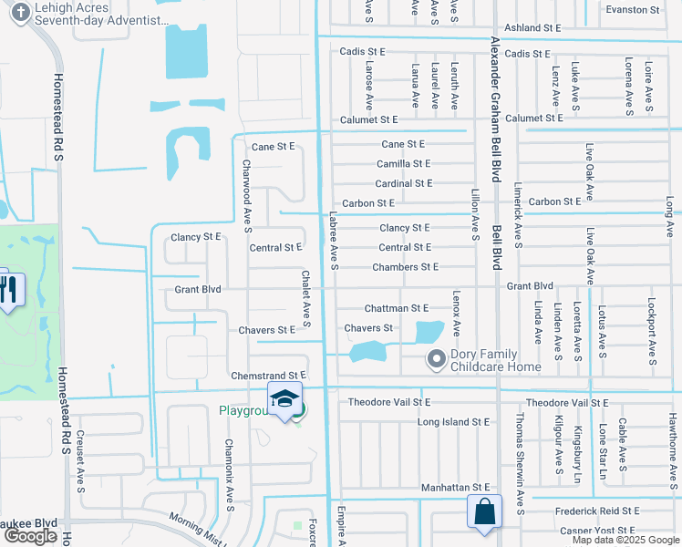 map of restaurants, bars, coffee shops, grocery stores, and more near 716 Chambers Street East in Lehigh Acres