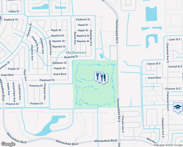 map of restaurants, bars, coffee shops, grocery stores, and more near 19977 Lake Vista Circle in Lehigh Acres