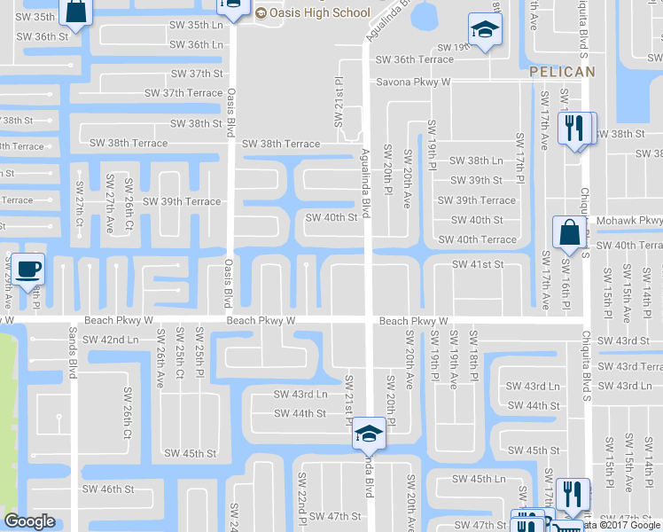 map of restaurants, bars, coffee shops, grocery stores, and more near 3123 Southwest 21st Place in Cape Coral