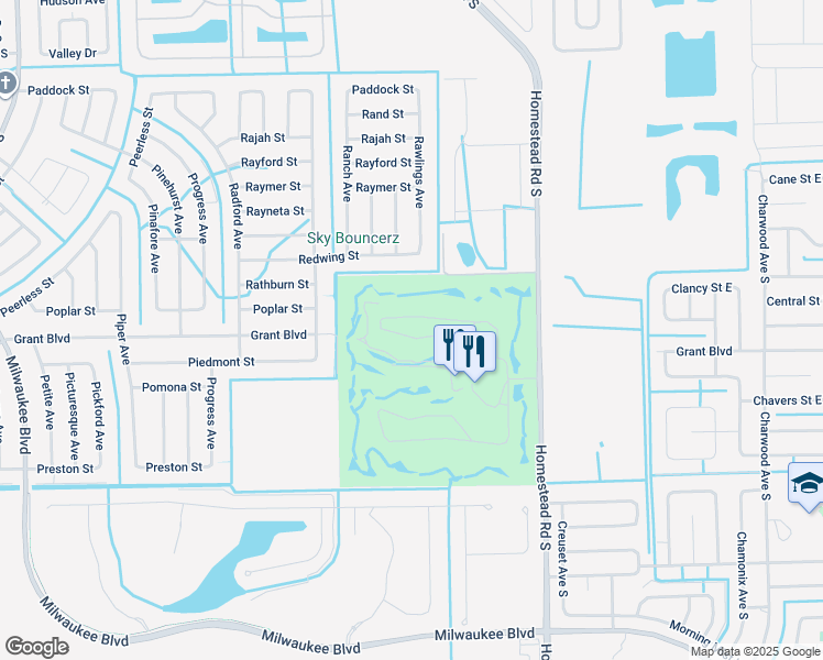 map of restaurants, bars, coffee shops, grocery stores, and more near 19954 Lake Vista Circle North in Lehigh Acres
