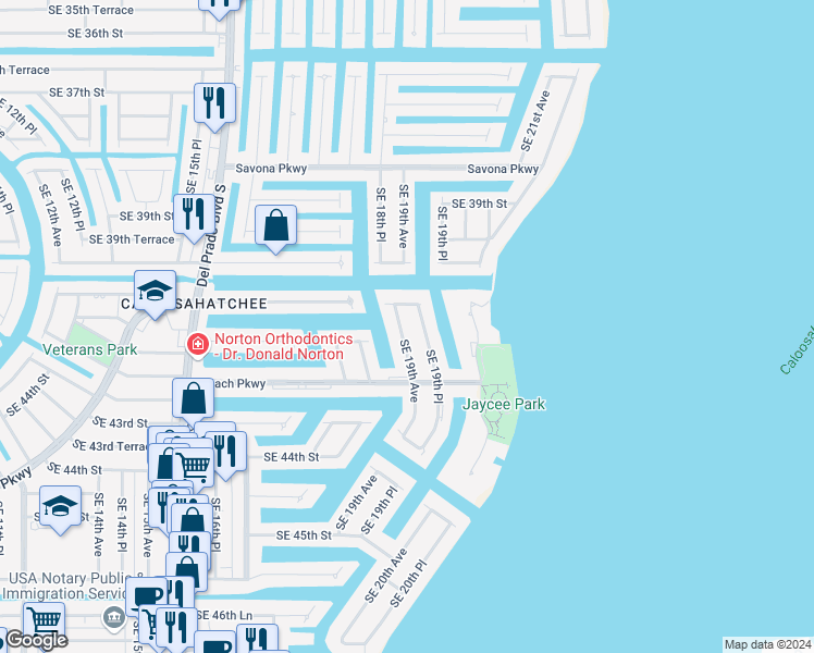 map of restaurants, bars, coffee shops, grocery stores, and more near 4014 Southeast 19th Place in Cape Coral