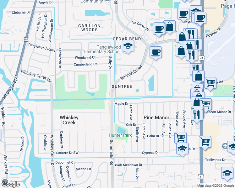 map of restaurants, bars, coffee shops, grocery stores, and more near 5331 Summerlin Road in Fort Myers