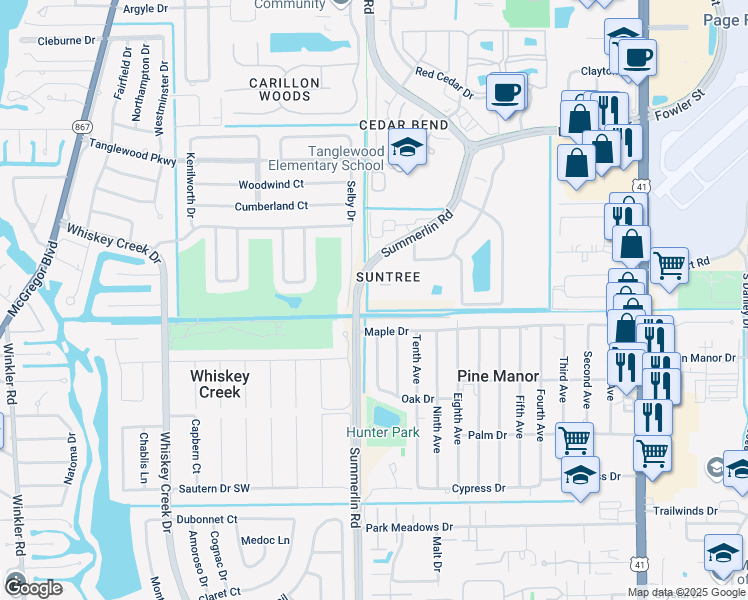 map of restaurants, bars, coffee shops, grocery stores, and more near 5331 Summerlin Road in Fort Myers
