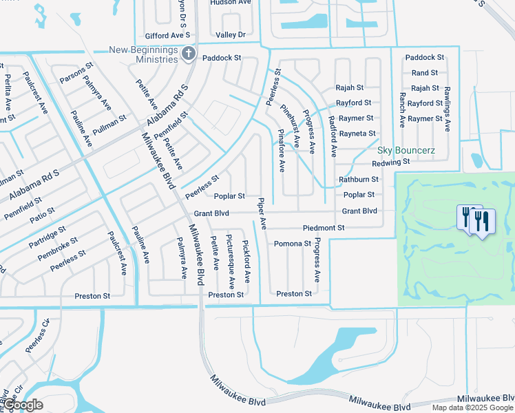 map of restaurants, bars, coffee shops, grocery stores, and more near 369 Grant Boulevard in Lehigh Acres