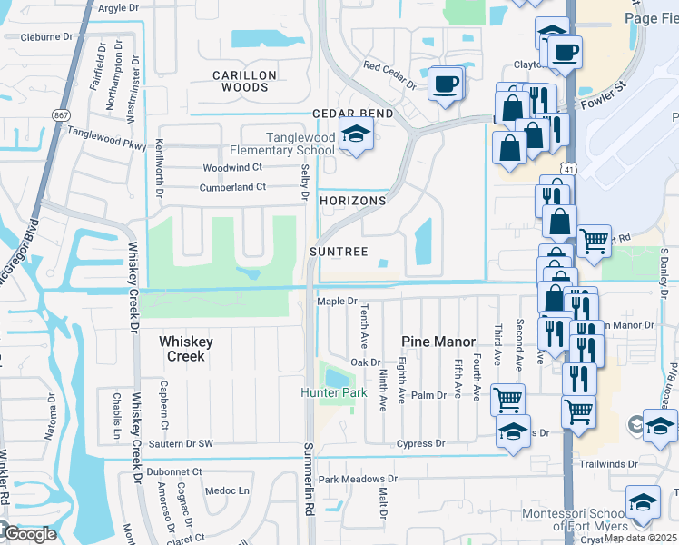 map of restaurants, bars, coffee shops, grocery stores, and more near 5331 Summerlin Road in Fort Myers