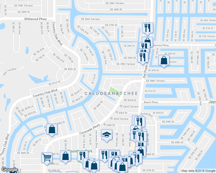 map of restaurants, bars, coffee shops, grocery stores, and more near 4110 Southeast 12th Place in Cape Coral
