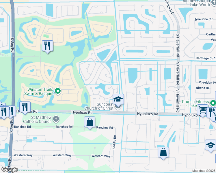 map of restaurants, bars, coffee shops, grocery stores, and more near 5619 Kingsmill Court in Lake Worth