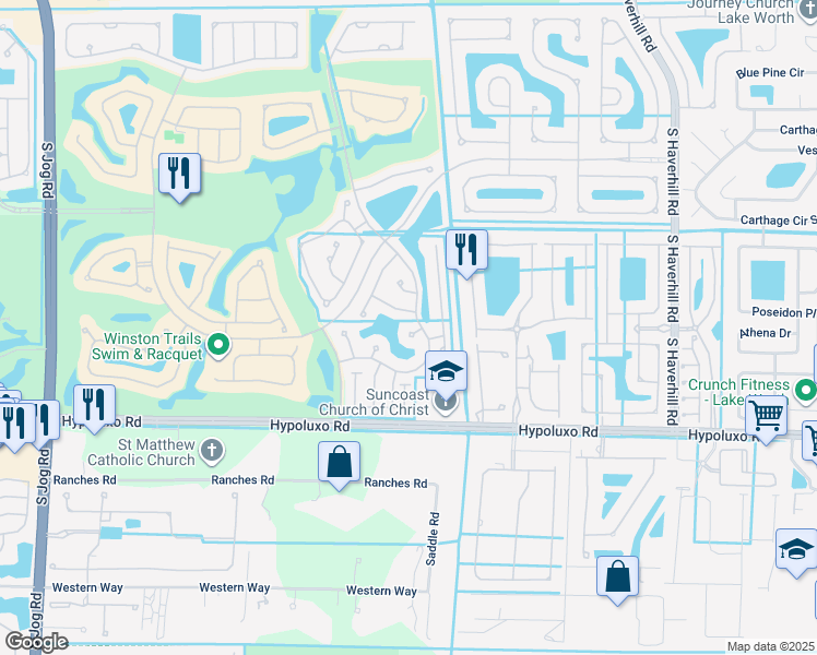 map of restaurants, bars, coffee shops, grocery stores, and more near 5619 Kingsmill Court in Lake Worth