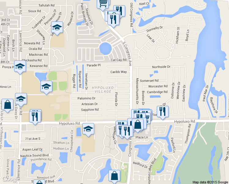 map of restaurants, bars, coffee shops, grocery stores, and more near 3170 Indian Trail in Lake Worth