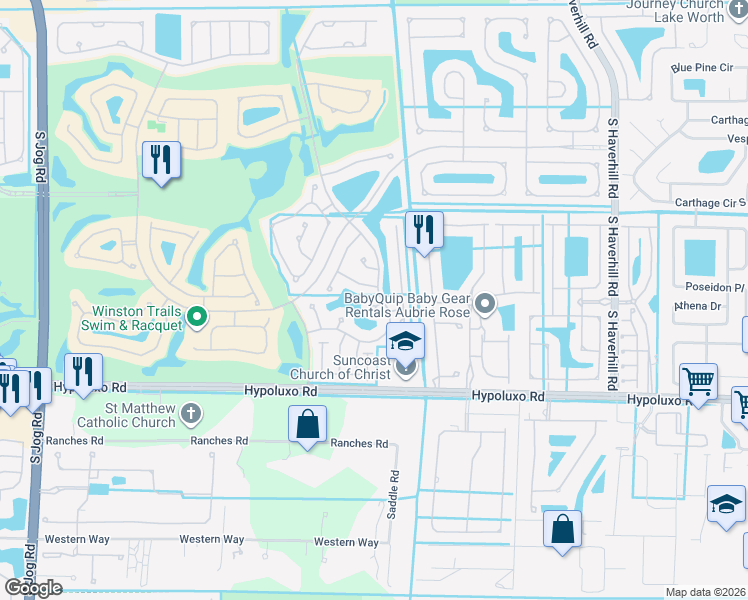 map of restaurants, bars, coffee shops, grocery stores, and more near 5613 Kingsmill Court in Lake Worth