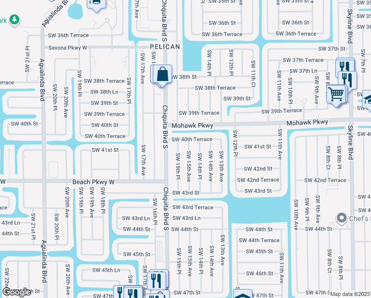 map of restaurants, bars, coffee shops, grocery stores, and more near 4108 Southwest 15th Avenue in Cape Coral