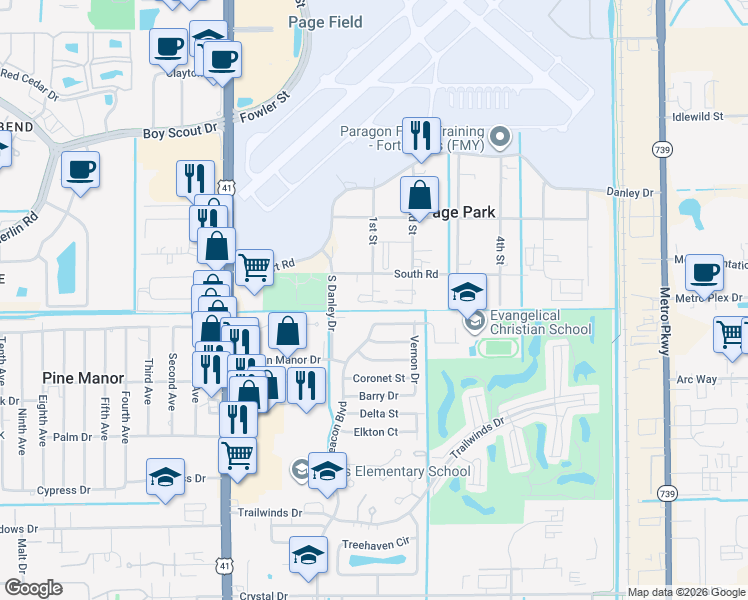 map of restaurants, bars, coffee shops, grocery stores, and more near 58 1st Street in Fort Myers