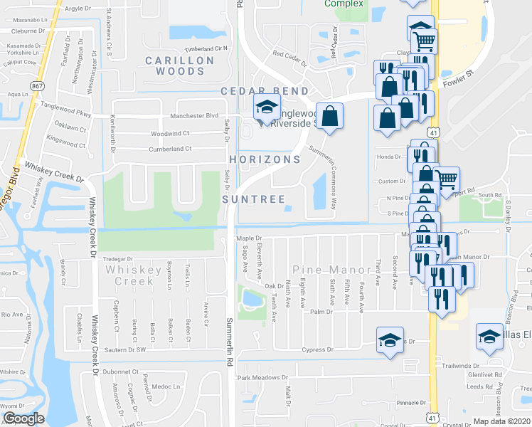 map of restaurants, bars, coffee shops, grocery stores, and more near 5309 Summerlin Road in Fort Myers