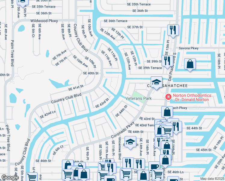 map of restaurants, bars, coffee shops, grocery stores, and more near 4041 Southeast 11th Place in Cape Coral