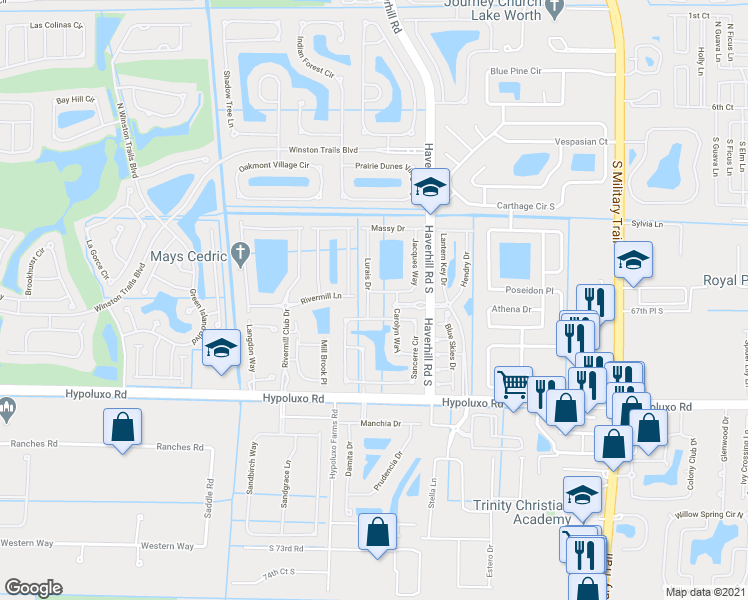 map of restaurants, bars, coffee shops, grocery stores, and more near 6720 Lurais Drive in Lake Worth