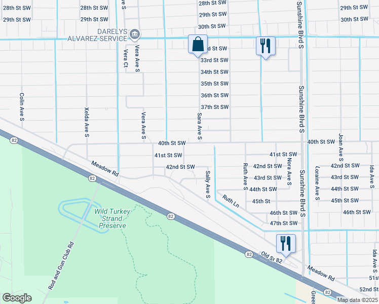 map of restaurants, bars, coffee shops, grocery stores, and more near 3416 41st Street Southwest in Lehigh Acres