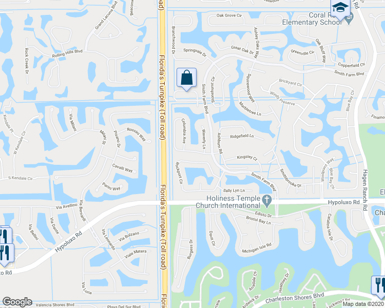 map of restaurants, bars, coffee shops, grocery stores, and more near 6520 Columbia Avenue in Lake Worth