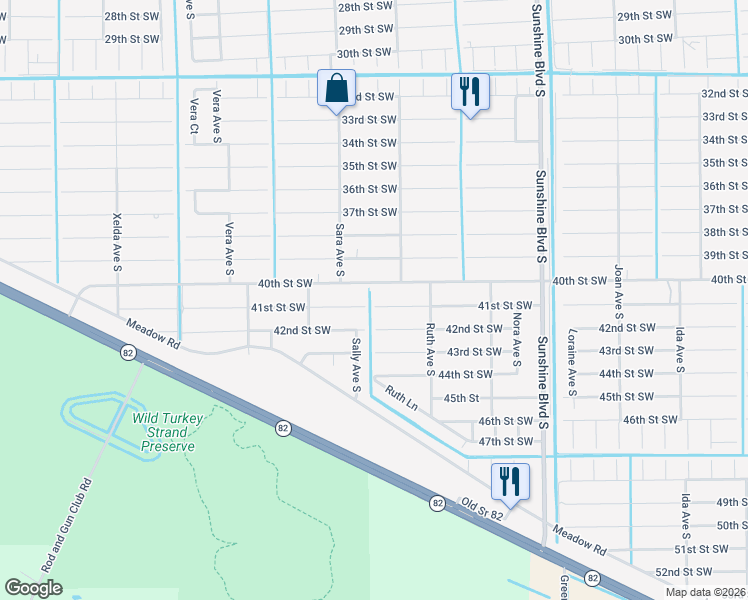map of restaurants, bars, coffee shops, grocery stores, and more near 3319 41st Street Southwest in Lehigh Acres