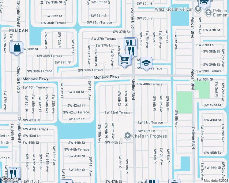 map of restaurants, bars, coffee shops, grocery stores, and more near 4110 Southwest 8th Court in Cape Coral